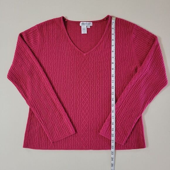 Coldwater Creek Women's Raspberry Vneck Long Sleeve Cable-knit Pullover Sweater - Picture 4 of 11